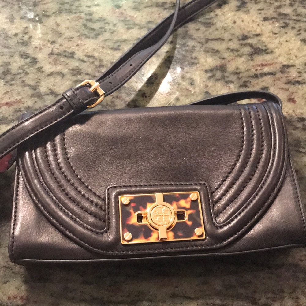 Tory Burch tortoise logo clutch crossbody